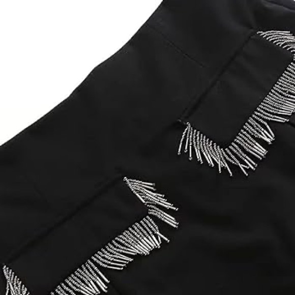 Zara black mini skirt with built in shorts / skort, tassel front pockets - Picture 8 of 8
